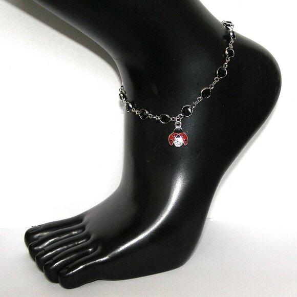 Lucky Ladybug Ankle Bracelet, Anklet, Black Crystal With Ladybird Charm, CZ, NEW - Picture 1 of 4